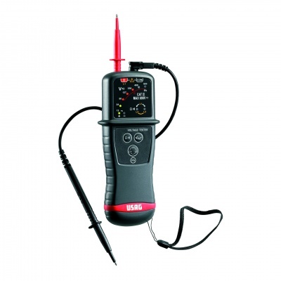 Aparelho de teste de voltagem USAG preto e vermelho com cabos de teste