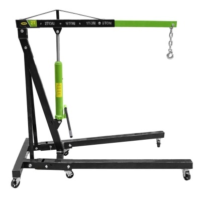 Grua hidráulica preta e verde para oficina com capacidade de 2 toneladas