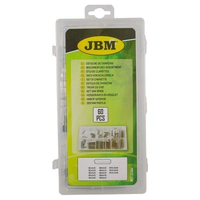 Conjunto de 60 chavetas JBM em caixa de plástico com etiqueta verde e amarela