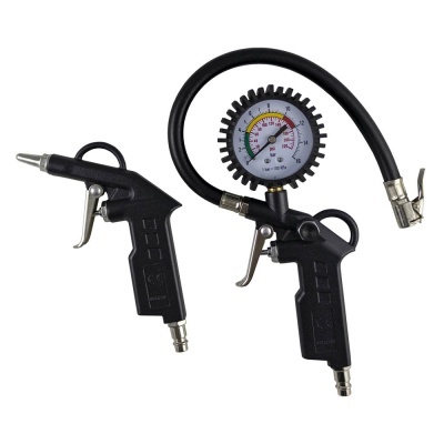 Kit pistola de ar comprimido com manómetro e mangueira preta