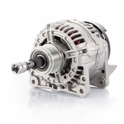 Alternador automóvel prateado com ferramenta acoplada ao eixo