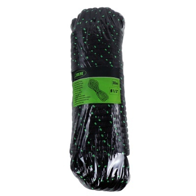 Corda preta com pontos verdes embalada com etiqueta verde