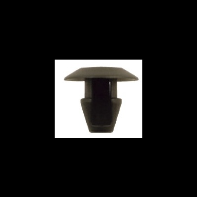 Prendedor de plástico preto com topo redondo e corpo cônico para fixação automóvel