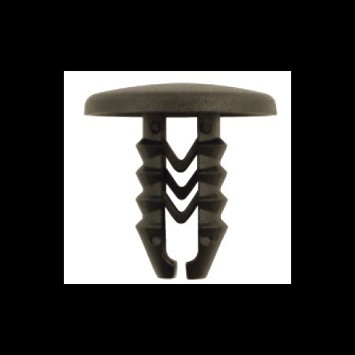 Clipe de plástico preto com topo arredondado e corpo faceteado