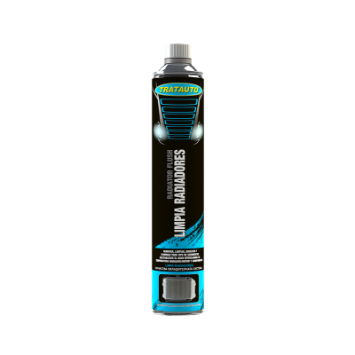 Frasco preto e azul de produto para limpeza de radiadores