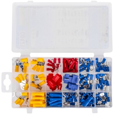 Caixa de conectores elétricos coloridos com divisórias