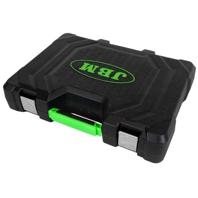 Estojo rígido preto com punho verde e logo JBM