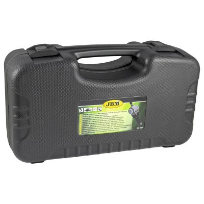 Caixa de ferramentas preta em plástico rígido com etiqueta JBM