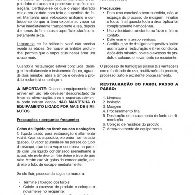 Página de manual técnico com instruções para restauração de faróis em português