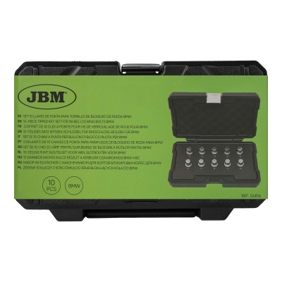 Conjunto de 10 chaves para parafusos de bloqueio de roda BMW com caixa preta e embalagem verde