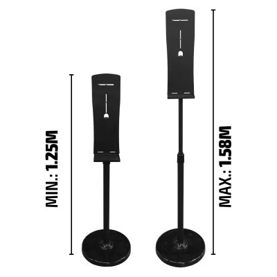 Suporte ajustável preto com altura regulável entre 1.25M e 1.58M