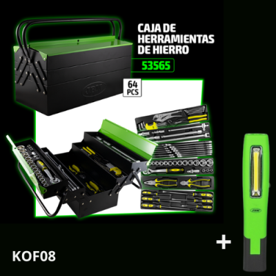 caixa de ferramentas de ferro preta e verde com 64 peças e lanterna verde