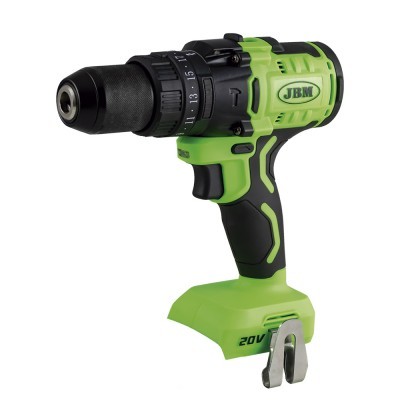 Furadeira verde e preta JBM com mandril metálico e texto 20V