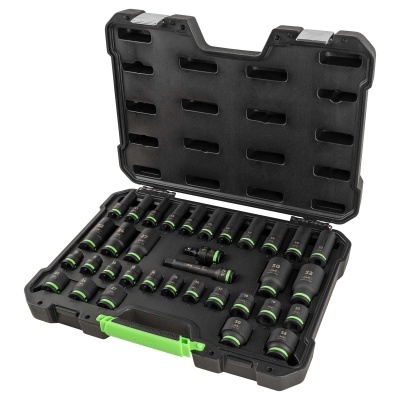 Conjunto de soquetes de impacto JBM em caixa plástica preta com pega verde
