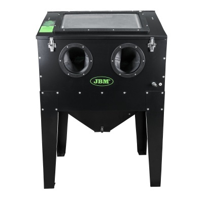 Máquina de lavagem por jateamento de areia preta com tampa transparente e duas aberturas para as mãos