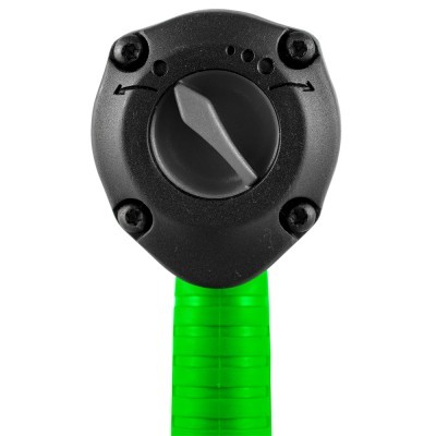 Punho verde translúcido com peça preta circular e manípulo de ajuste