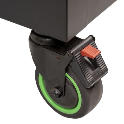 Roda preta com aro verde e travão vermelho de móvel preto