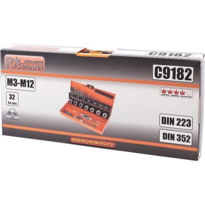 Conjunto de roscas macho da marca Richmann, modelo C9182, embalagem com 32 peças.