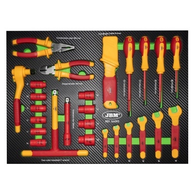 Conjunto de ferramentas com vários tipos organizados sobre base preta