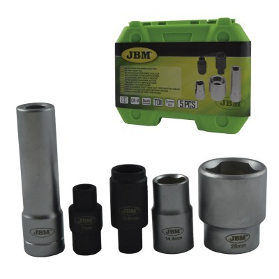 Conjunto de 5 soquetes JBM com caixa plástica verde.