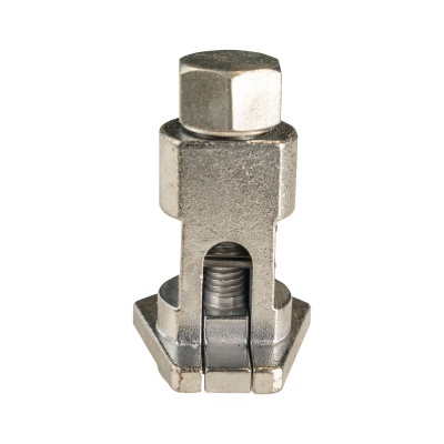 Elemento metálico prateado com parafuso e porca hexagonal