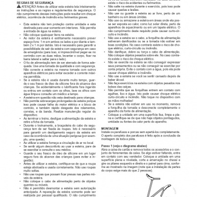 Manual de instruções em português para esteira de sauna com texto e diagrama técnico.