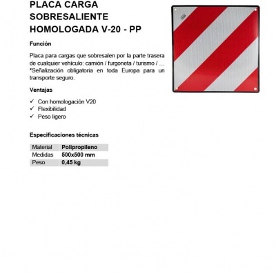 Ficha técnica de placa de carga sobresaliente com faixas diagonais vermelhas