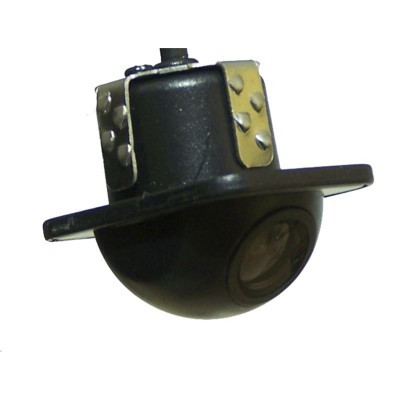 Câmara de segurança preta com base quadrada e suportes metálicos