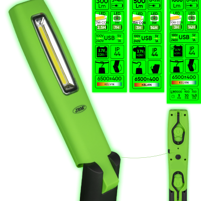 Lanterna verde com base preta e luz LED amarela