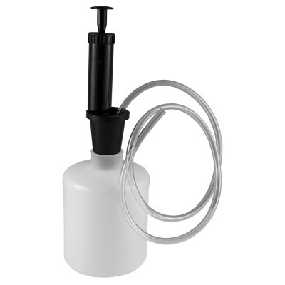 Frasco de plástico branco com bomba preta e tubo transparente