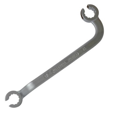 Chave de boca dupla cinzenta com gravação 'CROM VANADIUM' e número '17'