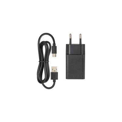 Carregador de parede preto com cabo USB tipo A para USB tipo C