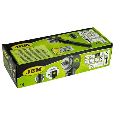 Caixa de chave de impacto JBM com texto técnico e imagem da ferramenta