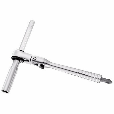 Chave de fenda em metal prateado com pega e extrator
