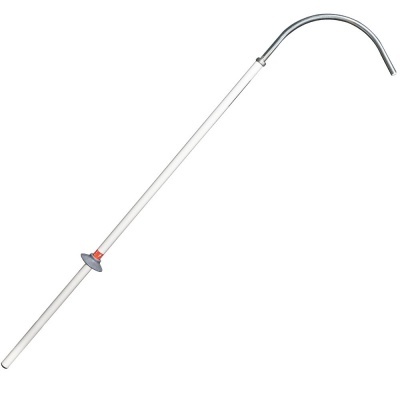 Bomba manual branca com bico curvo e detalhes cinza e vermelho