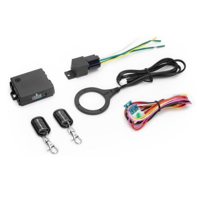 Kit de sistema de alarme para carro com comandos remotos, cabos e unidade principal