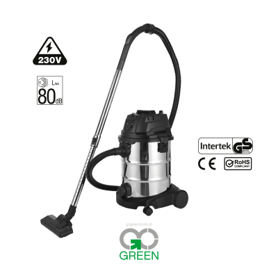 aspirador cilindrico inox preto com tubo metalico e mangueira preta com certificações