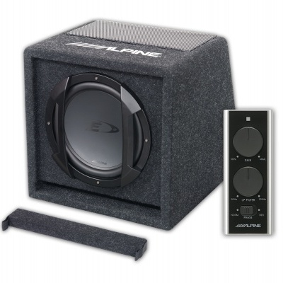 Subwoofer Alpine cinzento escuro com altifalante e controlo