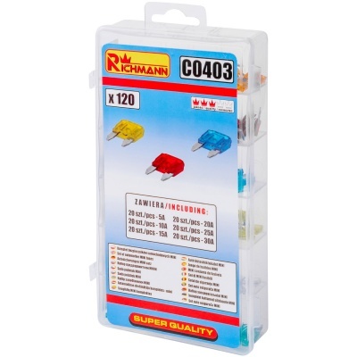 Caixa plástica de fusíveis automóveis Richmann coloridos com texto C0403.
