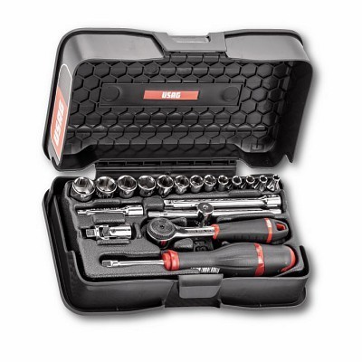 Conjunto de ferramentas Usag com chaves de soquete e catraca em estojo preto