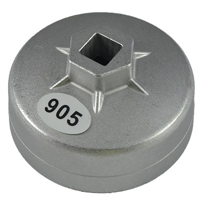 Tampa metálica prateada para filtro de óleo com etiqueta 905