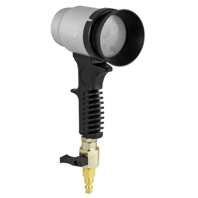 Ferramenta pneumática cinzenta e preta com válvula de latão