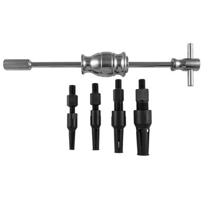 Conjunto de ferramenta com cabo metálico e adaptadores pretos para extração de rolamentos