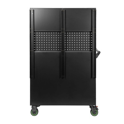 Carrinho de ferramentas preto em metal com rodas