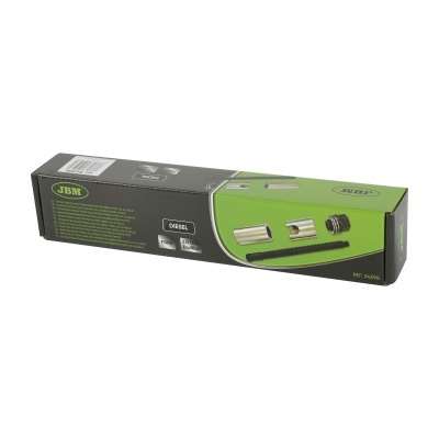 Caixa do kit corrente de distribuição JBM modelo DIESEL em verde e preto com imagens dos componentes.