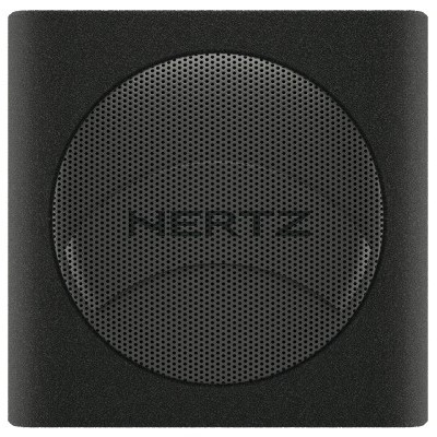 Coluna de som preta compacta com grelha circular central da marca HERTZ