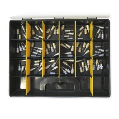 Caixa organizadora preta com terminações metálicas variadas