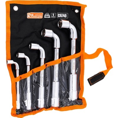 Conjunto de chaves de caixa cromadas em bolsa preta e laranja