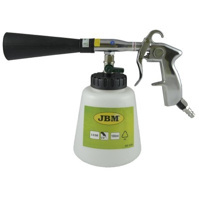 Pistola de limpeza JBM com recipiente branco e corpo metálico prateado