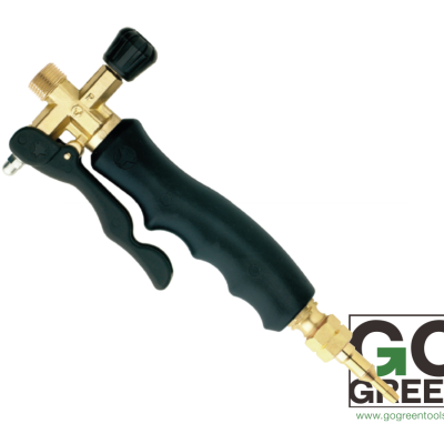 Pistola de soldadura dourada com punho preto e logótipo GO GREEN